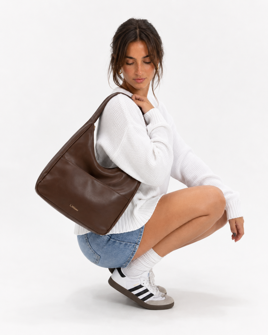 Bolso Milano en marrón chocolate, de cerca